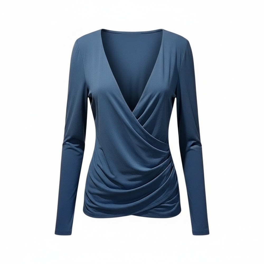 Ann Taylor Womens Faux Wrap Top Size XS Blue Ruched Bodycon Balletcore Slinky